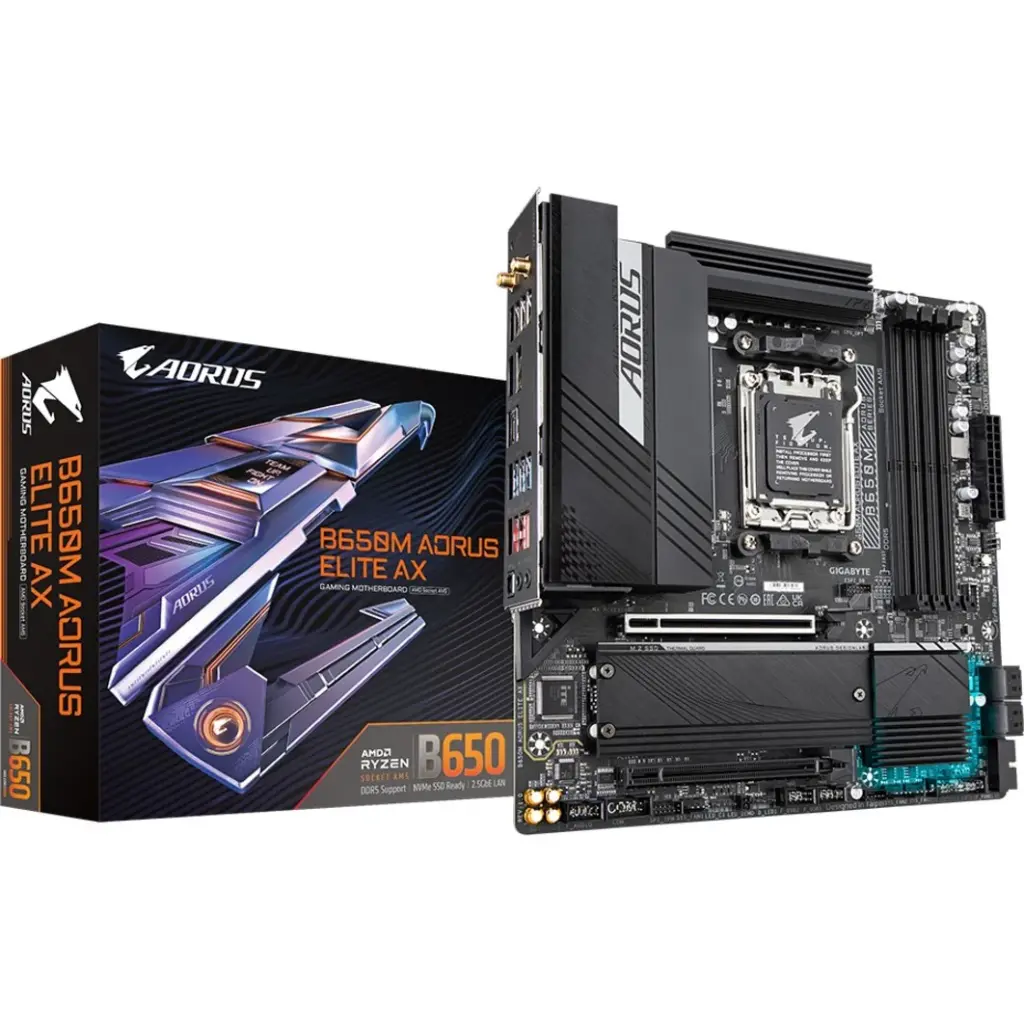 Gigabyte B650M Aorus Elite Gaming Desktop Motherboard B650M AORUS ELITE AX B650M Aorus Elite, AMD B650 Chipset, Socket AM5, Micro ATX