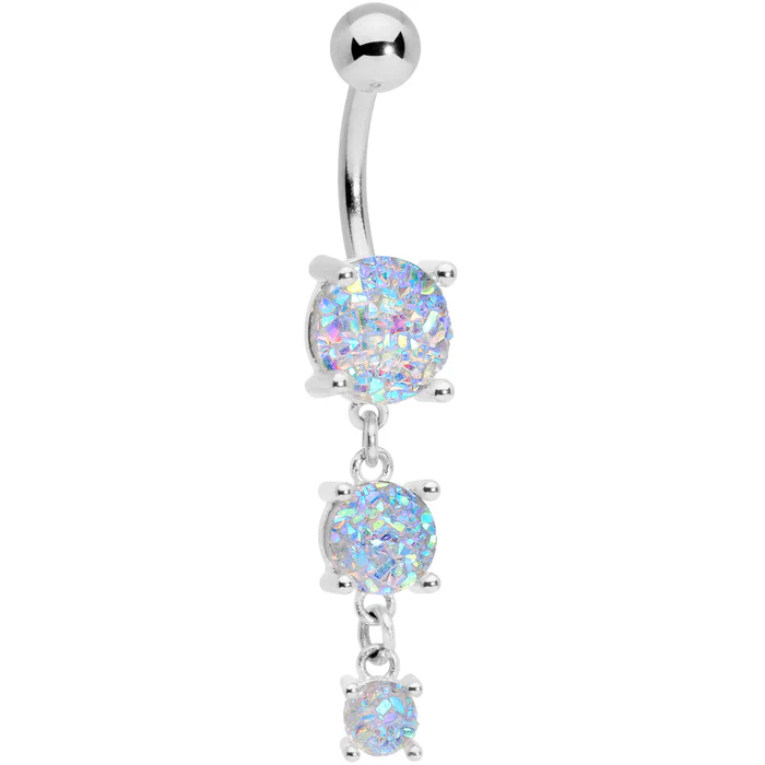 White Gem Triple Drop Dangle Belly Ring