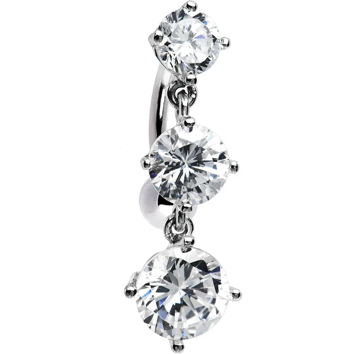 16 Gauge Solid 14kt White Gold Top Mount CZ Belly Ring