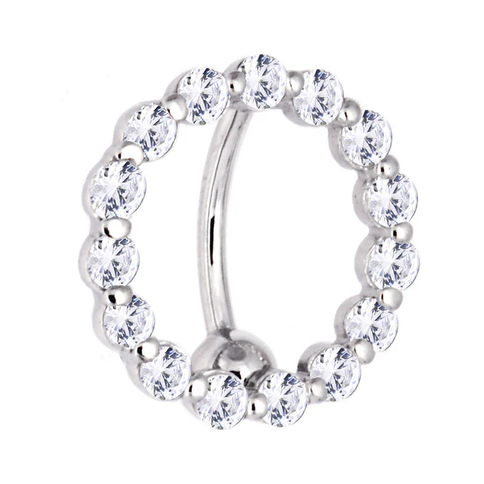 16 Gauge Solid 14kt White Gold Reverse Zirconia Circle Belly Ring