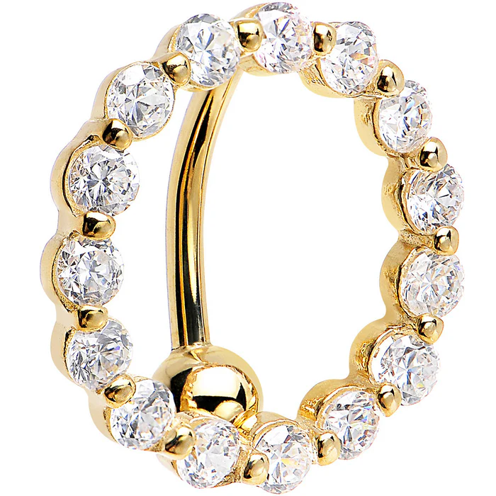 16 Gauge Solid 14kt Yellow Gold Reverse Zirconia Circle Belly Ring 