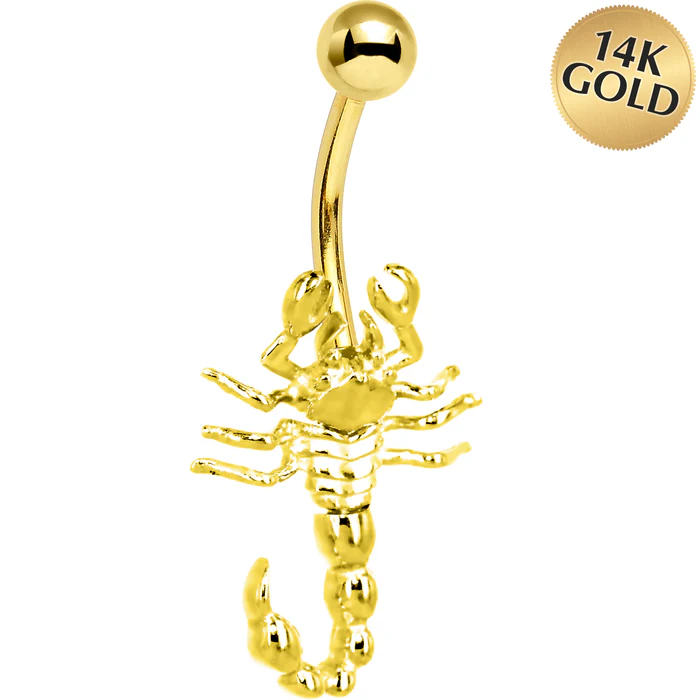 16 Gauge Solid 14KT Yellow Gold SCORPION Belly Ring 
