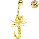 16 Gauge Solid 14KT Yellow Gold SCORPION Belly Ring 