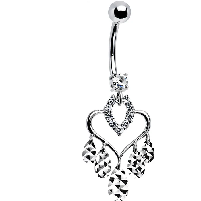 16 Gauge Solid 14kt White Gold Majestic Heart Chandelier Belly Ring
