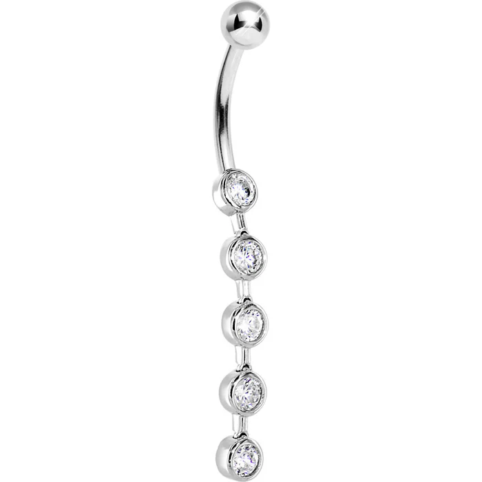 16 Gauge Solid 14KT White Gold PARAGON Cubic Zirconia Drop Belly Ring