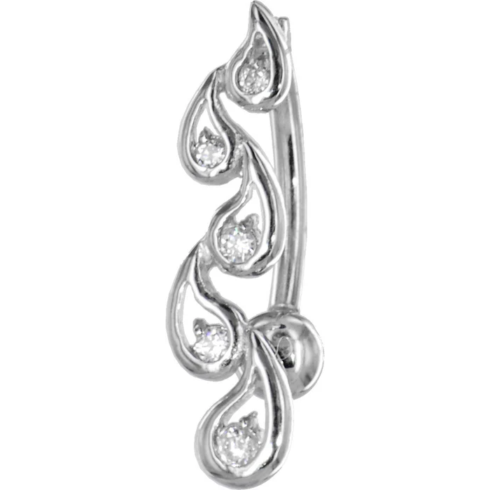 16 Gauge Solid 14kt White Gold Cubic Zirconia Fancy Journey Belly Ring 