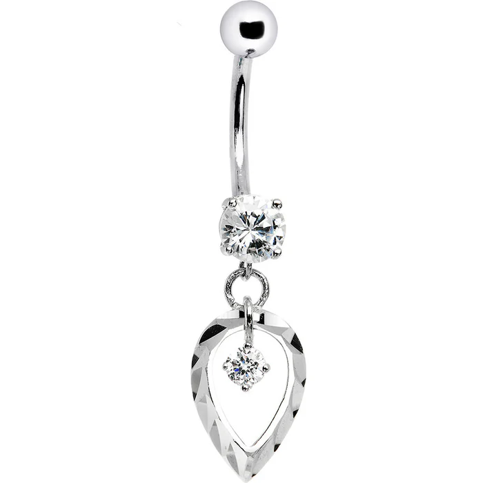 16 Gauge Solid 14kt White Gold Exclusive Dangle Belly Ring 