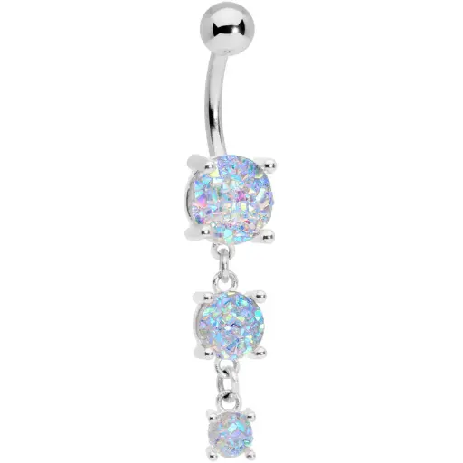 White Gem Triple Drop Dangle Belly Ring