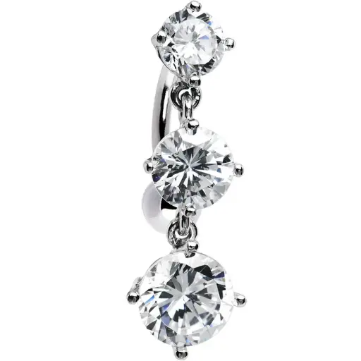 16 Gauge Solid 14kt White Gold Top Mount CZ Belly Ring