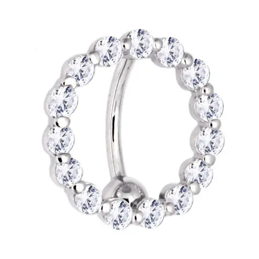16 Gauge Solid 14kt White Gold Reverse Zirconia Circle Belly Ring