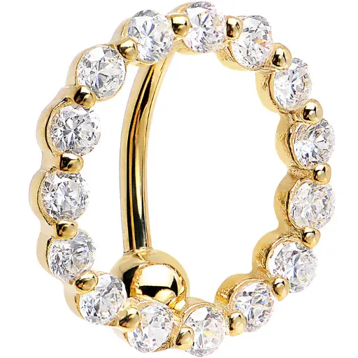 16 Gauge Solid 14kt Yellow Gold Reverse Zirconia Circle Belly Ring 