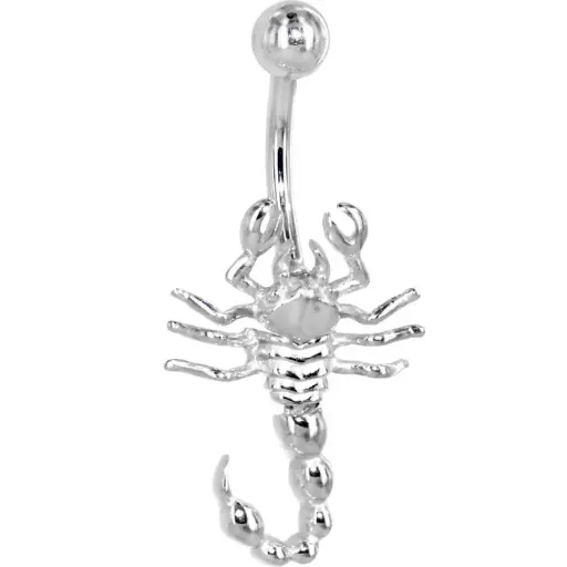 16 Gauge Solid 14KT White Gold SCORPION Belly Ring 