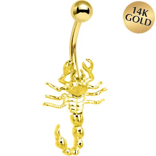 16 Gauge Solid 14KT Yellow Gold SCORPION Belly Ring 