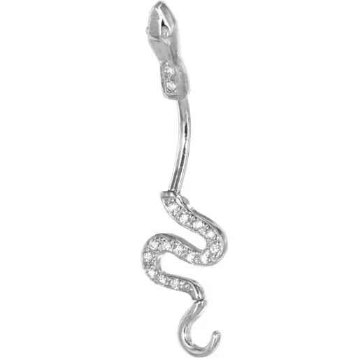 16 Gauge Solid 14kt White Gold Cubic Zirconia Sexy Snake Belly Ring