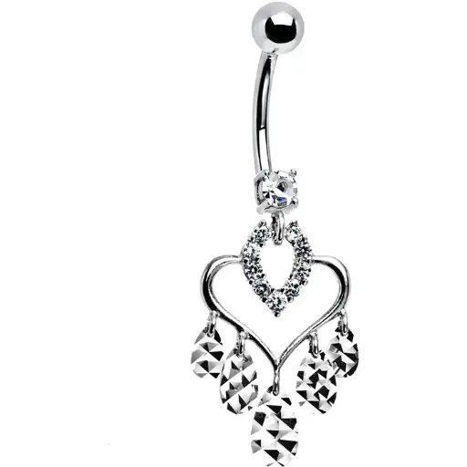 16 Gauge Solid 14kt White Gold Majestic Heart Chandelier Belly Ring