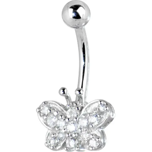 16 Gauge Solid 14kt White Gold Cubic Zirconia Butterfly Dreams Belly Ring