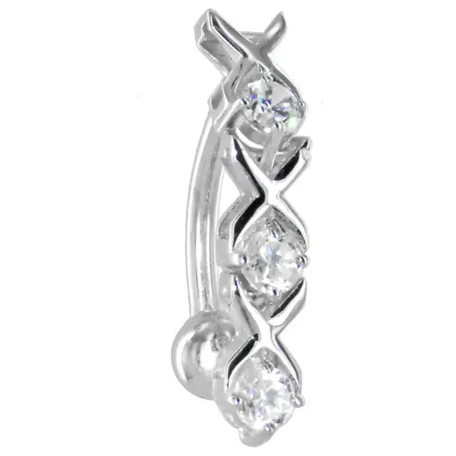 16 Gauge Solid 14kt White Gold Top Mount Cubic Zirconia Xoxo Belly Ring