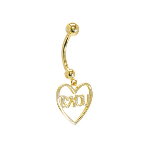 16 Gauge Solid 14KT Yellow Gold I LOVE YOU HEART Belly Ring 