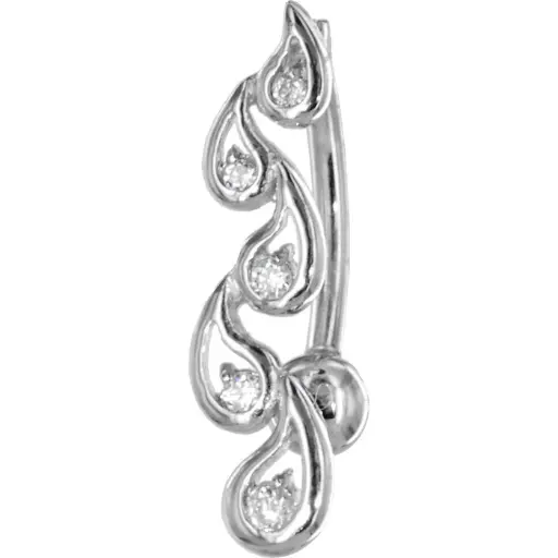 16 Gauge Solid 14kt White Gold Cubic Zirconia Fancy Journey Belly Ring 