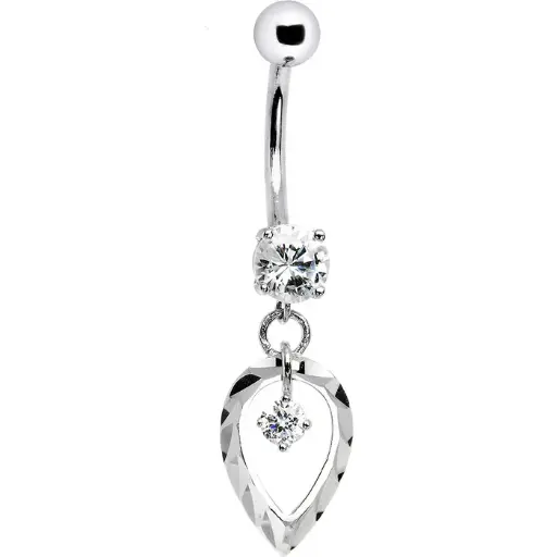 16 Gauge Solid 14kt White Gold Exclusive Dangle Belly Ring 