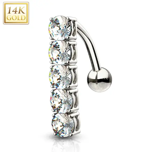 14kt Solid White Gold Cubic Zirconia Quintet Top Mount Belly Ring